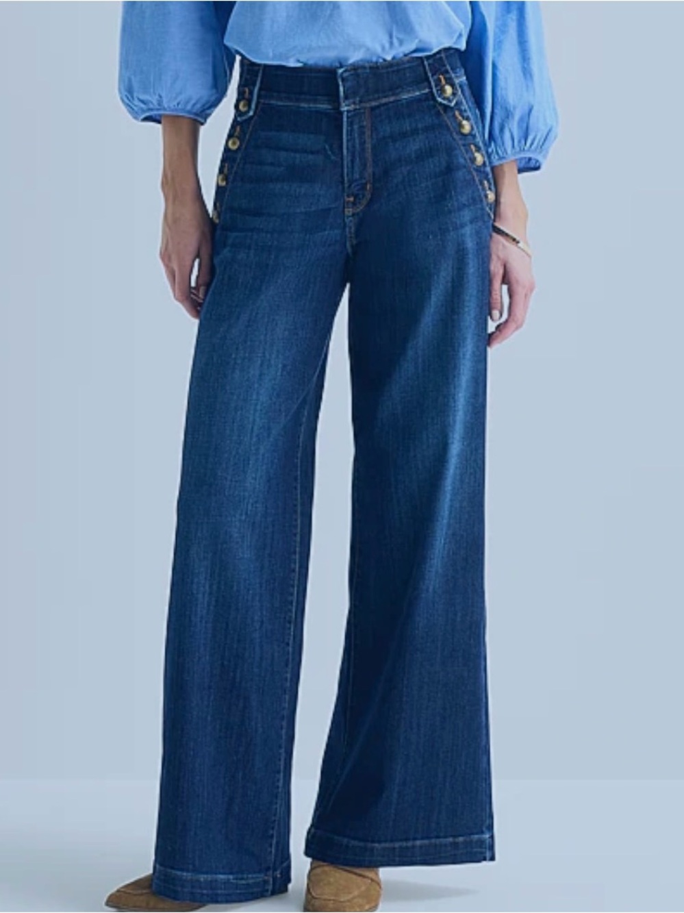 St. John's Bay Dark Blue Wide-Leg Jeans with Gold Buttons